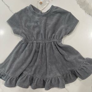 Quincy Mae Grey Ocean Ruffle Terry Dress 3-6m